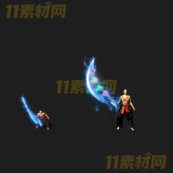 传奇武器素材 七彩宝石蓝色宝刀 内外观齐全高清PNG序列帧—WQ20260326-49