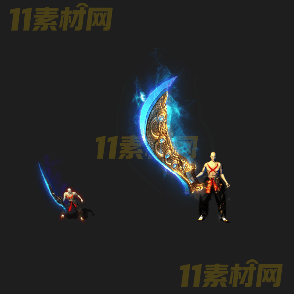 传奇武器素材 复古蓝色宝刀 内外观齐全高清PNG序列帧—WQ20260326-50